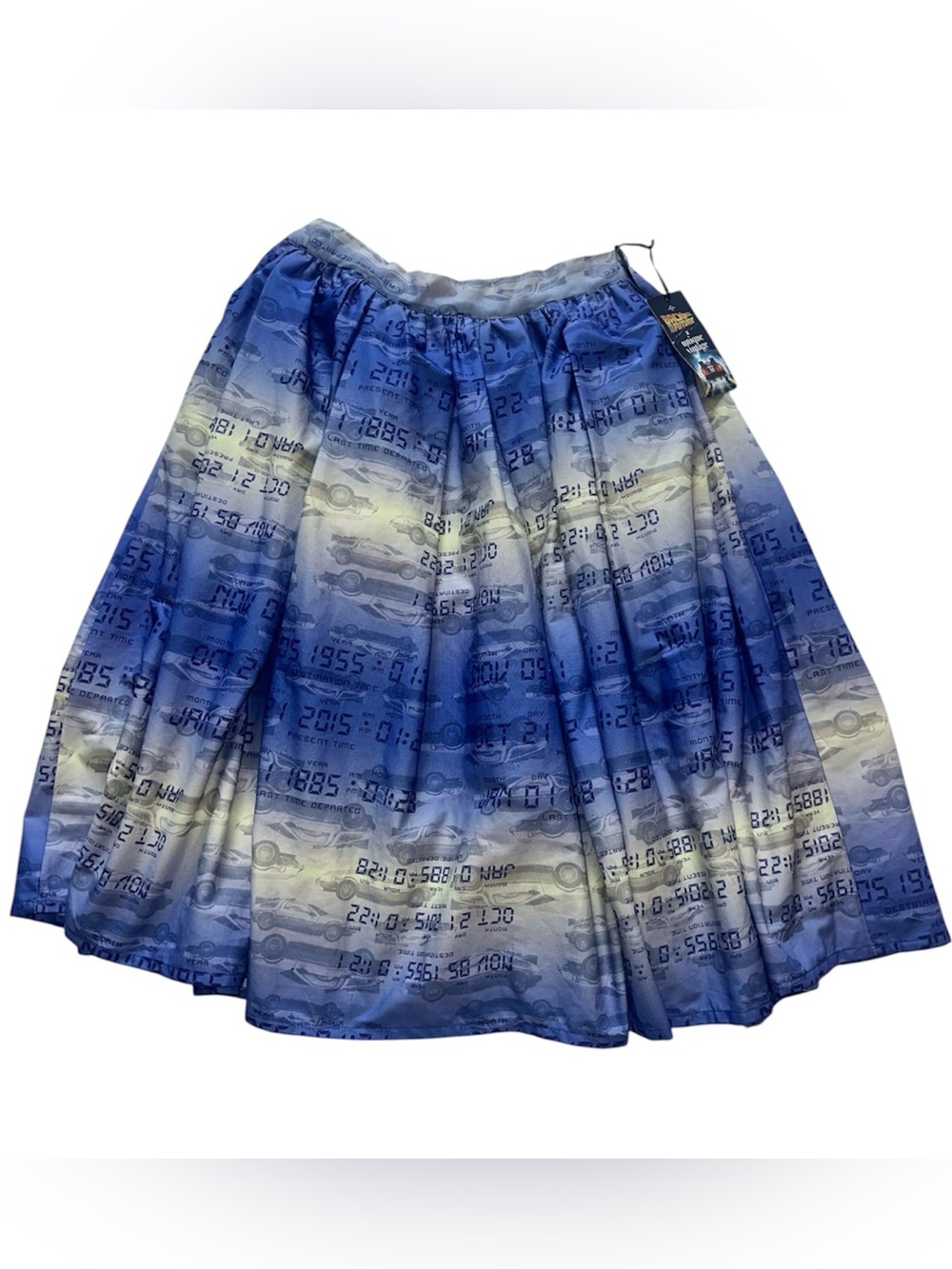 Unique Vintage x Back to the Future blue printed full skirt Size Small NWT